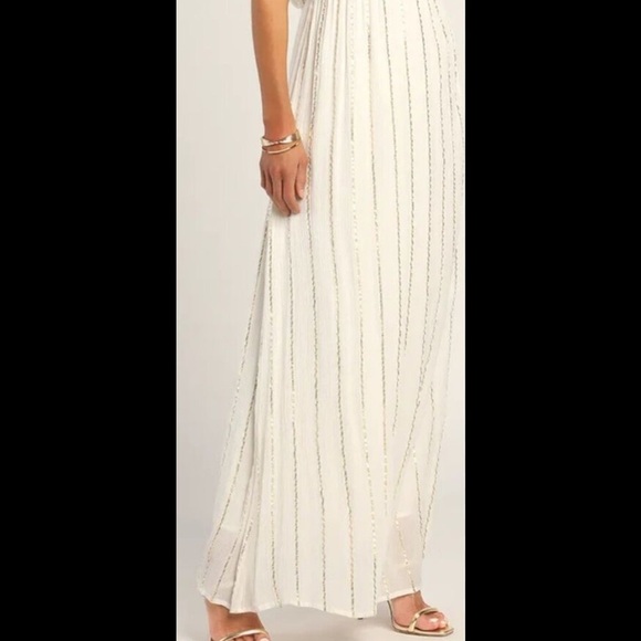 Goddess Vibes Ivory Gold Striped Dolman Sleeve Maxi Dress - Picture 2 of 9